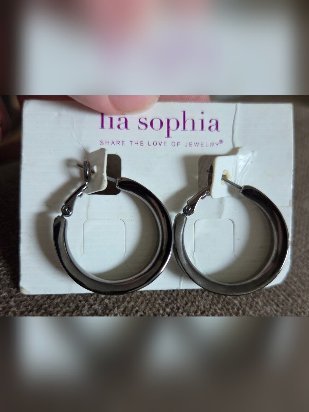 β¨ Retired Lia Sophia 1 Inch Gunmetal Concave Hoop Earrings β NWT